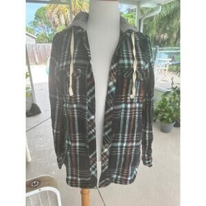 Rusty Plaid Button‎ Long Sleeve Flannel Shirt Multi-Color Woman Medium